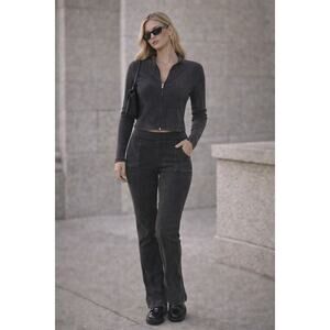 Y2K Love Yourself Ribbed Set Zip Up Top & Pants Large Black Indie Sleaze Lounge